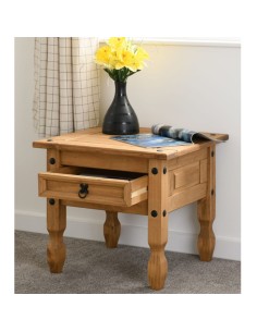 Corona 1 Drawer Lamp Table - Distressed Waxed Pine