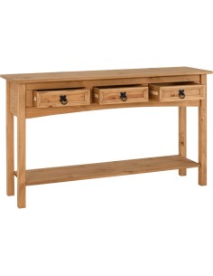 Corona 3 Drawer Console Table With Shelf - Distressed Waxed Pine 2