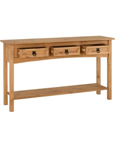 Corona 3 Drawer Console Table With Shelf - Distressed Waxed Pine
