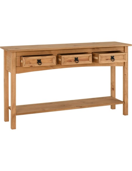 Corona 3 Drawer Console Table With Shelf - Distressed Waxed Pine