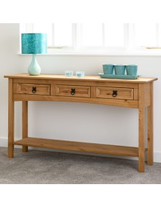 Corona 3 Drawer Console Table With Shelf - Distressed Waxed Pine