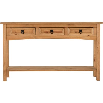 Corona 3 Drawer Console Table With Shelf - Distressed Waxed Pine