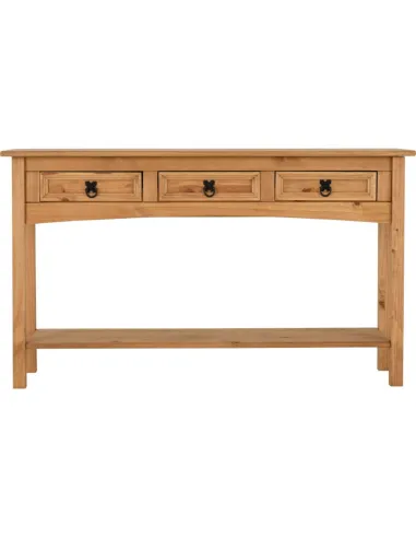 Corona 3 Drawer Console Table With Shelf - Distressed Waxed Pine