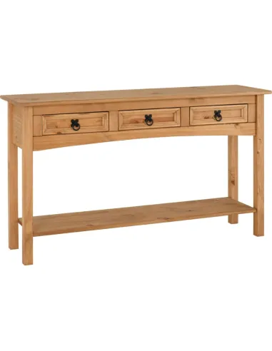 Corona 3 Drawer Console Table With Shelf - Distressed Waxed Pine