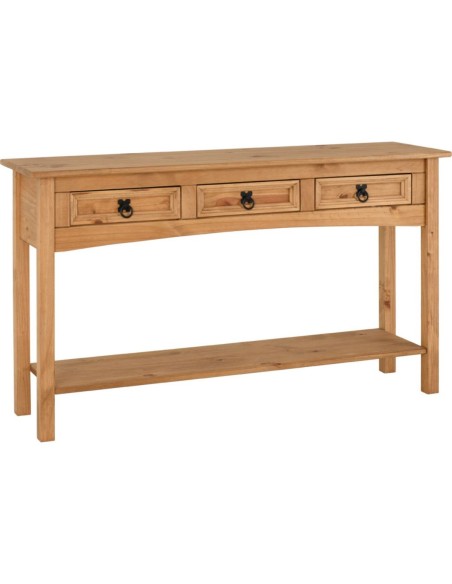 Corona 3 Drawer Console Table With Shelf - Distressed Waxed Pine
