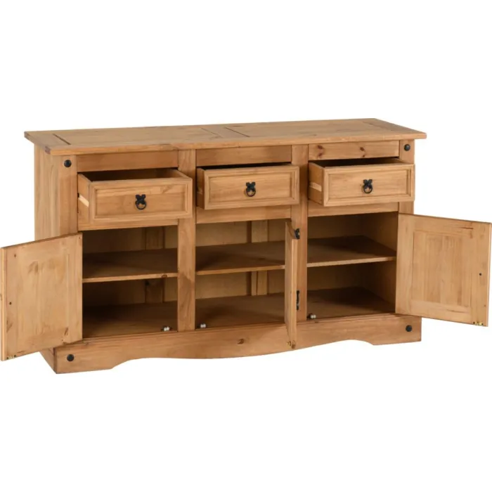Corona 3 Door 3 Drawer Sideboard - Distressed Waxed Pine