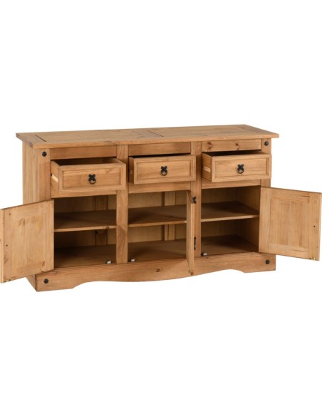Corona 3 Door 3 Drawer Sideboard - Distressed Waxed Pine