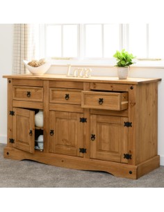 Corona 3 Door 3 Drawer Sideboard - Distressed Waxed Pine