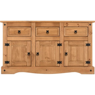 Corona 3 Door 3 Drawer Sideboard - Distressed Waxed Pine