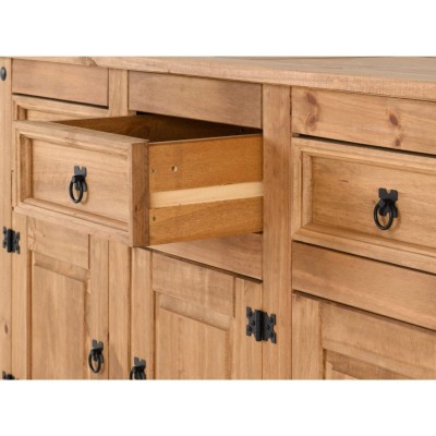 Corona 3 Door 3 Drawer Sideboard - Distressed Waxed Pine