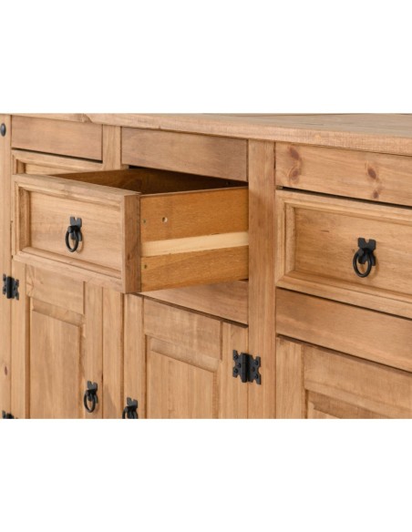 Corona 3 Door 3 Drawer Sideboard - Distressed Waxed Pine