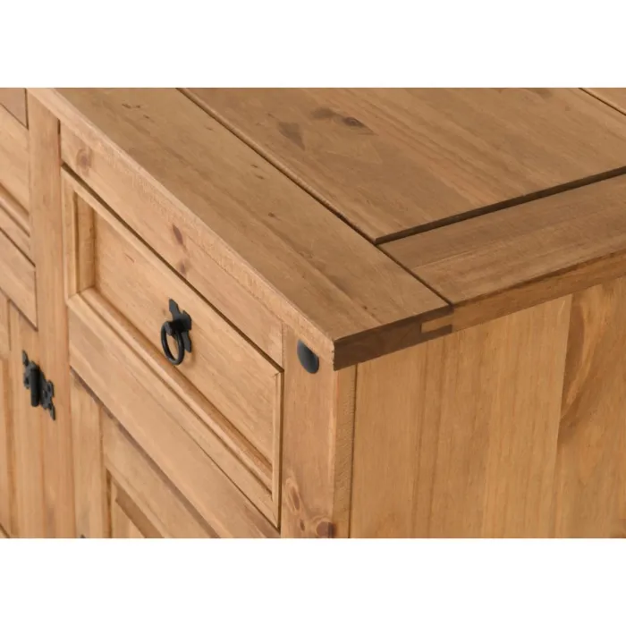 Corona 3 Door 3 Drawer Sideboard - Distressed Waxed Pine