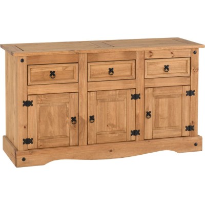 Corona 3 Door 3 Drawer Sideboard - Distressed Waxed Pine