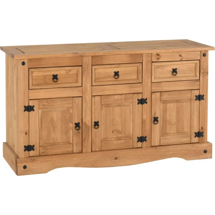 Corona 3 Door 3 Drawer Sideboard - Distressed Waxed Pine