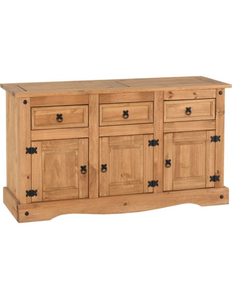 Corona 3 Door 3 Drawer Sideboard - Distressed Waxed Pine