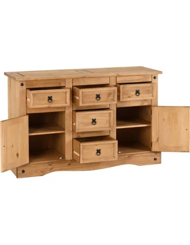 Corona 2 Door 5 Drawer Sideboard - Distressed Waxed Pine