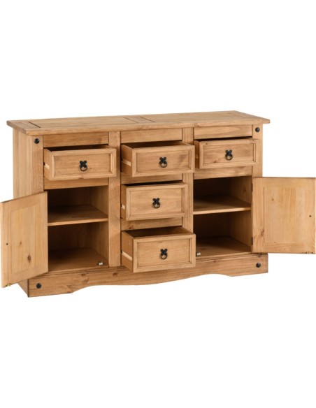 Corona 2 Door 5 Drawer Sideboard - Distressed Waxed Pine