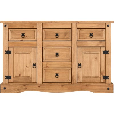 Corona 2 Door 5 Drawer Sideboard - Distressed Waxed Pine