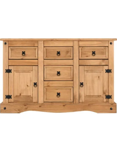 Corona 2 Door 5 Drawer Sideboard - Distressed Waxed Pine