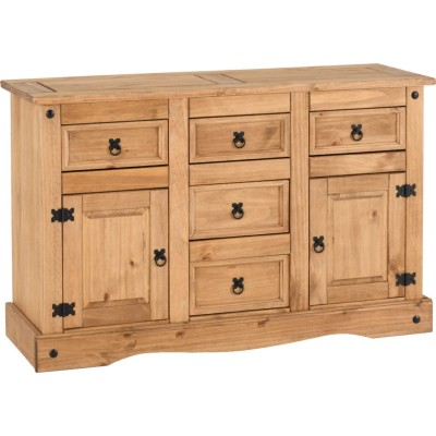 Corona 2 Door 5 Drawer Sideboard - Distressed Waxed Pine