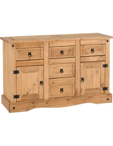 Corona 2 Door 5 Drawer Sideboard - Distressed Waxed Pine