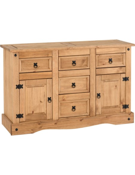 Corona 2 Door 5 Drawer Sideboard - Distressed Waxed Pine