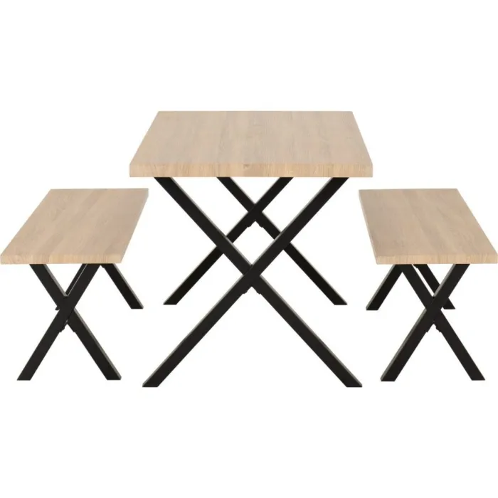 Buxton Dining Bench Set - Light Oak Effect/Black