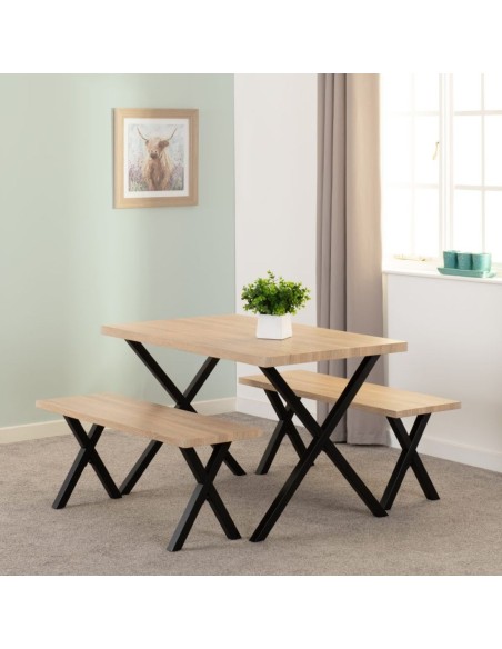 Buxton Dining Bench Set - Light Oak Effect/Black