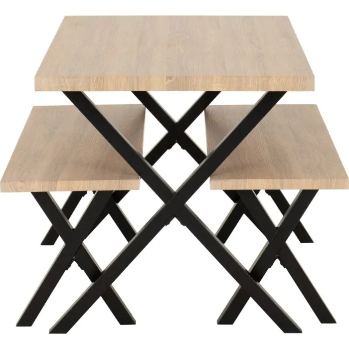 Buxton Dining Bench Set - Light Oak Effect/Black