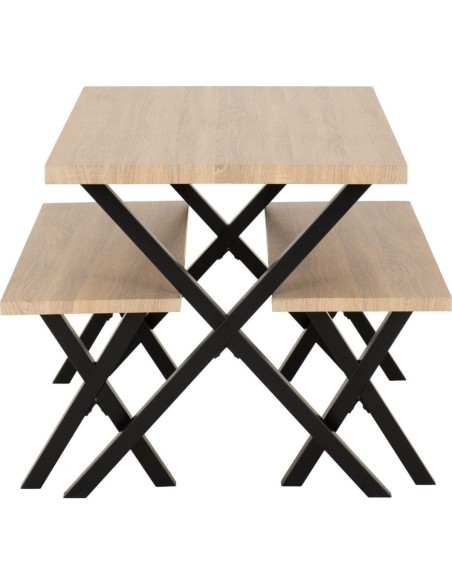 Buxton Dining Bench Set - Light Oak Effect/Black