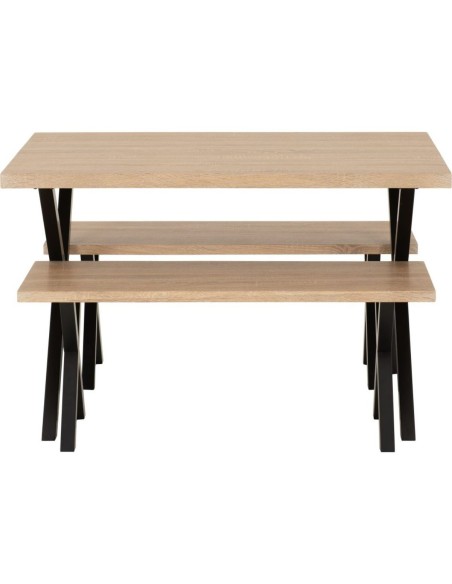 Buxton Dining Bench Set - Light Oak Effect/Black