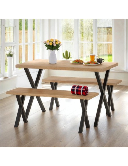 Buxton Dining Bench Set - Light Oak Effect/Black