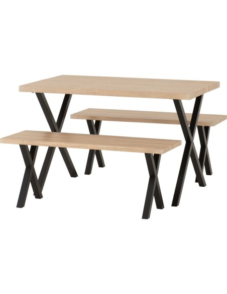 Buxton Dining Bench Set - Light Oak Effect/Black