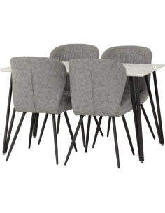 Marlow Dining Set With Quebec Chairs - White Marble Effect/Black /Grey Faux Leather 2