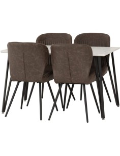 Marlow Dining Set With Quebec Chairs - White Marble Effect/Black /Brown Faux Leather 2