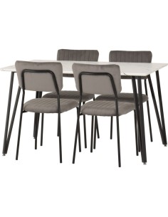 Marlow Dining Set With Sheldon Chairs - White Marble Effect/Black /Grey Velvet Fabric 2