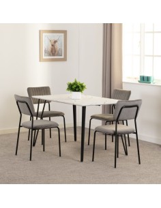 Marlow Dining Set With Sheldon Chairs - Black Marble Effect/Black /Grey Velvet Fabric