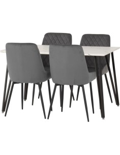 Marlow & Avery Dining Set (x4 Chairs) - White Marble/Grey Velvet 2