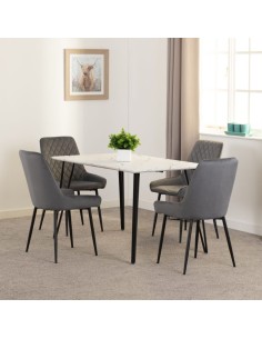 Marlow & Avery Dining Set (x4 Chairs) - White Marble/Grey Velvet