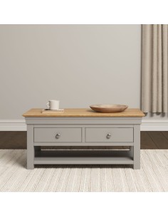 Bordeaux 2 Drawer Coffee Table - Pebble Grey/Oak