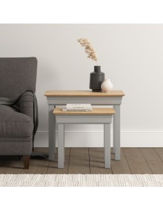 Bordeaux Nest Of 2 Tables - Pebble Grey/Oak