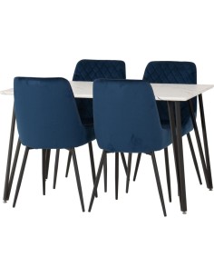 Marlow & Avery Dining Set (x4 Chairs) - White Marble/Sapphire Blue Velvet 2