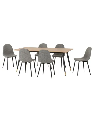 Hamilton & Athens Large Dining Set (X6 Chairs) - Medium Oak Effect/Grey PU