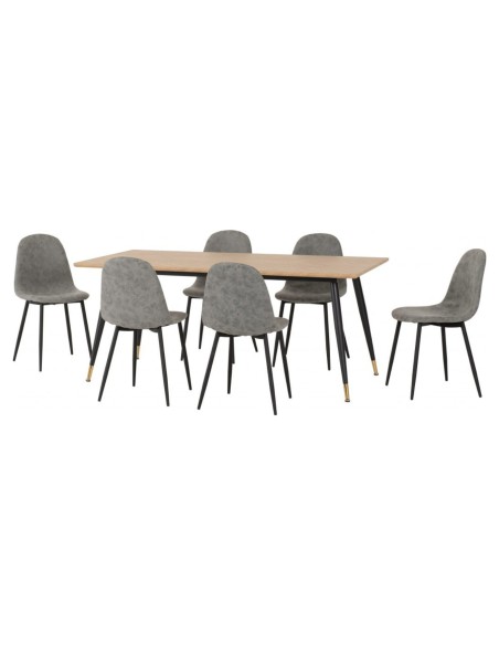 Hamilton & Athens Large Dining Set (X6 Chairs) - Medium Oak Effect/Grey PU