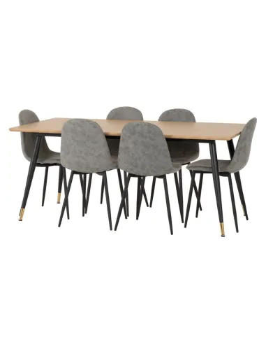 Hamilton & Athens Large Dining Set (X6 Chairs) - Medium Oak Effect/Grey PU