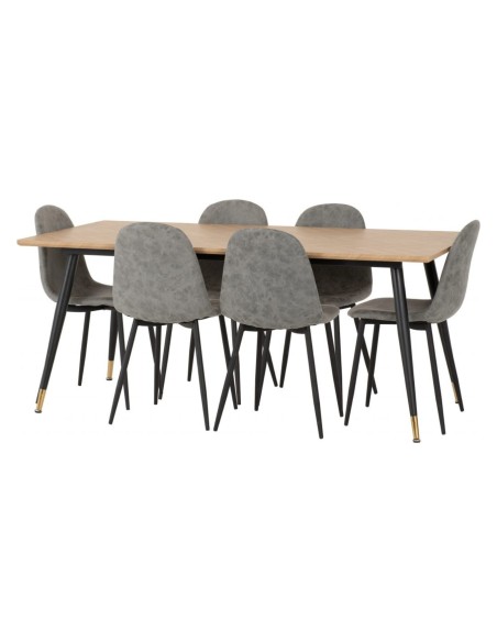 Hamilton & Athens Large Dining Set (X6 Chairs) - Medium Oak Effect/Grey PU