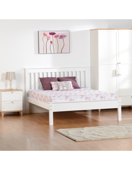 Monaco 4ft6 Low End Bed Set - White (Bed & Mattress)