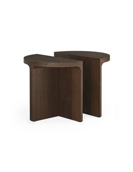 Haiden Half Moon Nest of Tables with Wooden Top - Dark Oak