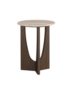 Haiden Round Side Table with Travertine Top - Dark Oak
