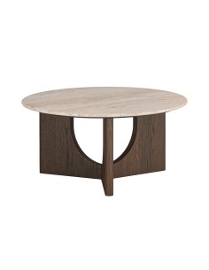 Haiden Round Coffee Table with Travertine Top - Dark Oak